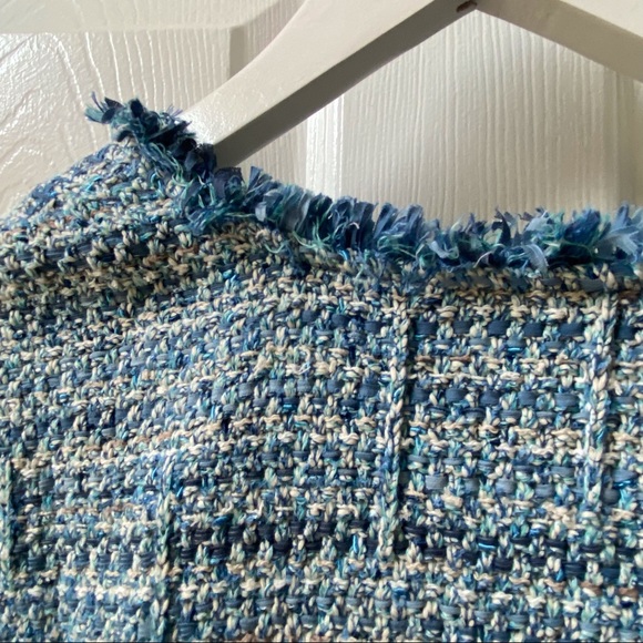 Nic & Zoe Fringe-Trimmed Cardigan XL Blue Tweed 3/4 Sleeves - Picture 6 of 6